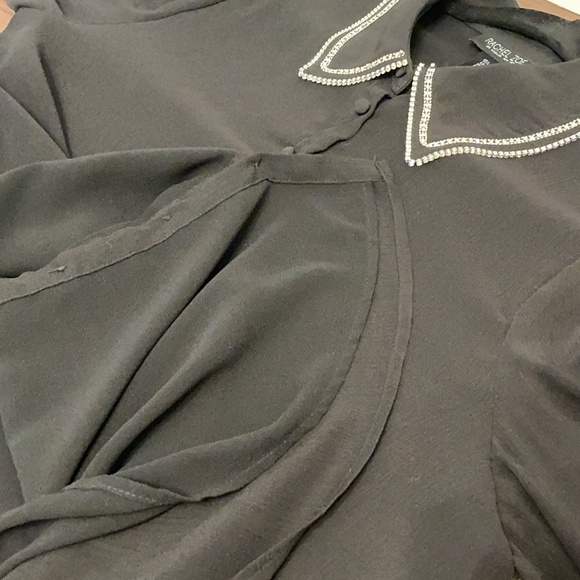 Rachael Zoe Black Blouse Sheer Sleeves Crystal Collar Large - Picture 7 of 7